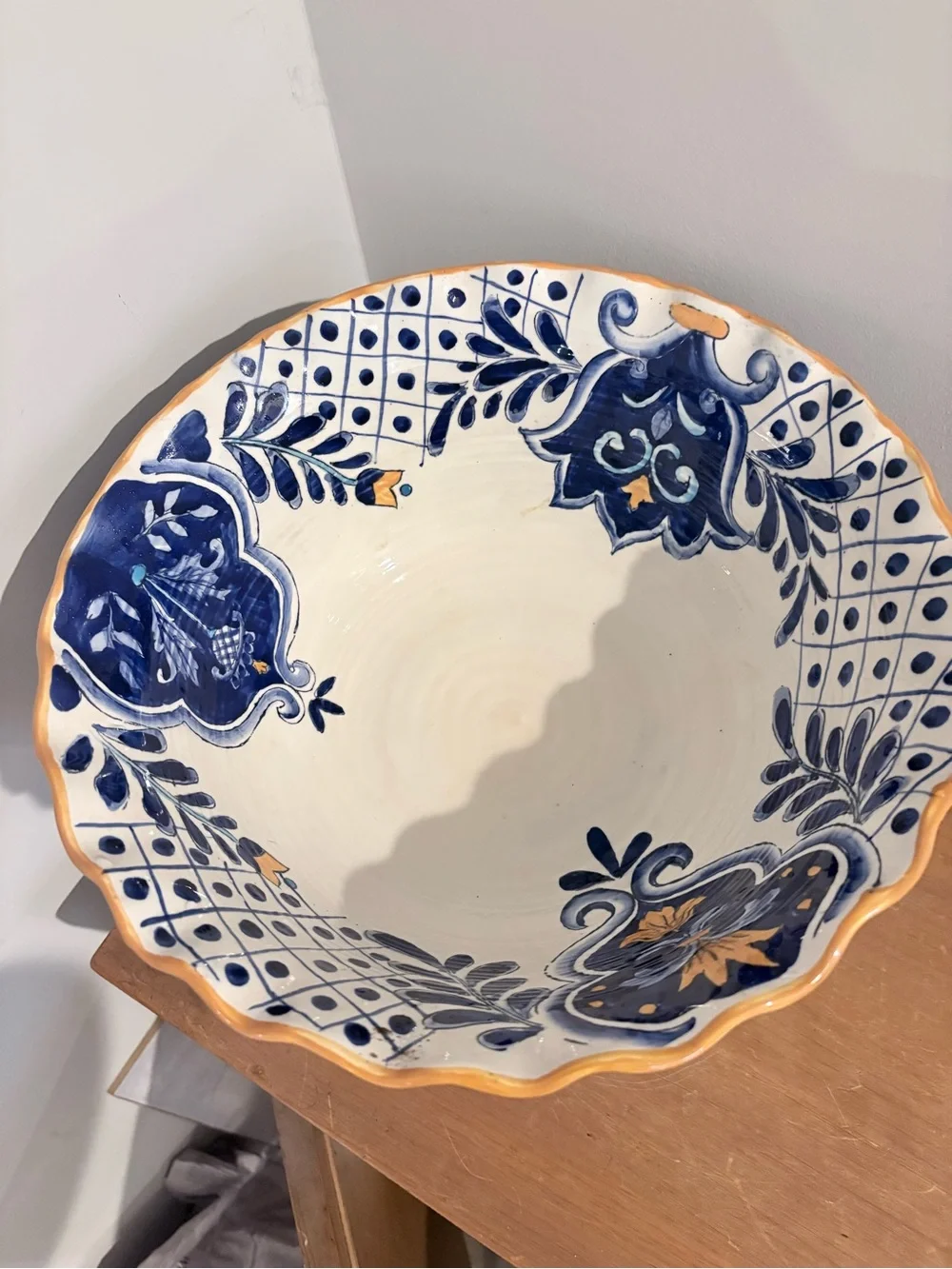 Terra Nova Hand-Painted Blue and Cream Ceramic Pedestal Bowl